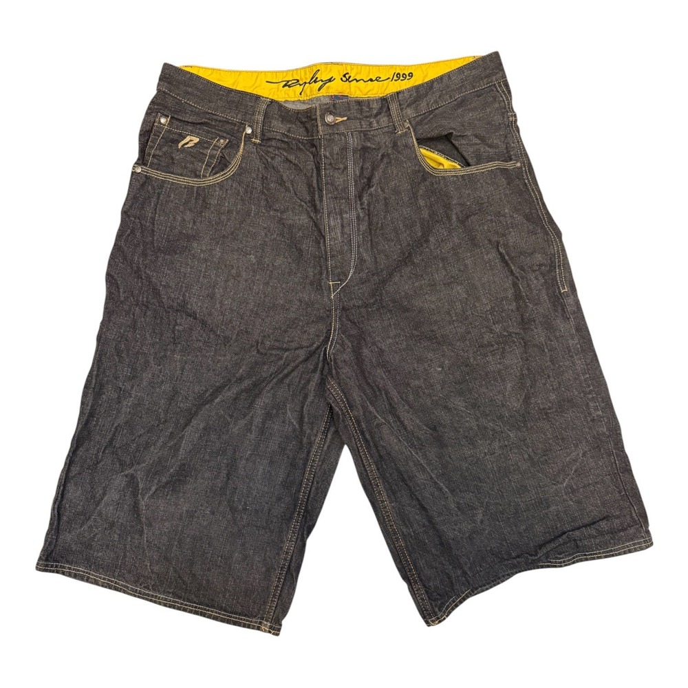 Vintage Ruff Ryders Baggy Denim Shorts Mens 38 Dark Wash Embroidered Hip Hop 90s